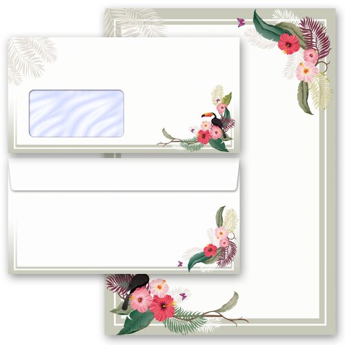 Briefpapier Set SOMMERZWEIGE - 40-tlg. DL (mit Fenster) Tierwelt, Jahreszeiten - Sommer, Sommermotiv, Paper-Media