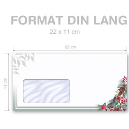 10 buste da lettera decorate RAMI DI INVERNO - DIN LANG (con finestra)