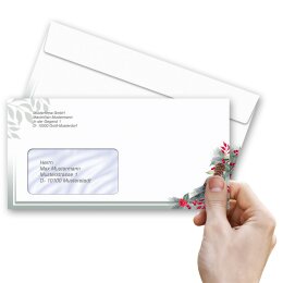 10 enveloppes à motifs au format DIN LONG - BRANCHES DHIVER (avec fenêtre)