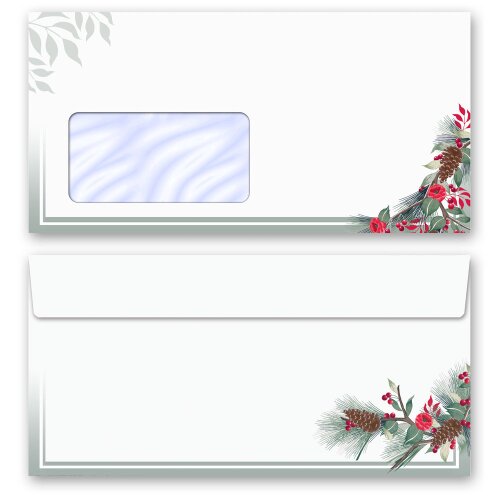 50 sobres estampados RAMAS DE INVIERNO - Formato: DIN LANG (con ventana)