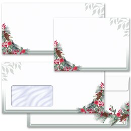 50 enveloppes à motifs au format DIN LONG - BRANCHES DHIVER (avec fenêtre)