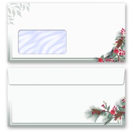 Briefumschläge WINTERZWEIGE - 50 Stück DIN LANG (mit Fenster)