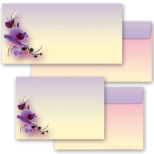 50 enveloppes à motifs au format DIN LONG - FLEURS DORCHIDÉES (sans fenêtre)