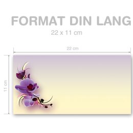 50 enveloppes à motifs au format DIN LONG - FLEURS DORCHIDÉES (sans fenêtre)