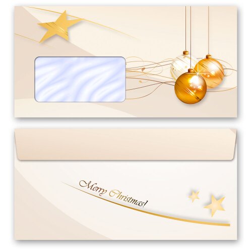 Envelopes Christmas, HAPPY HOLIDAYS 10 envelopes (with window) - DIN LONG (220x110 mm) | Self-adhesive | Order online! | Paper-Media