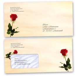 Enveloppes Fleurs & Pétales, Amour & Mariage, ROSES DE BACCARA 10 enveloppes (avec fenêtre) - DIN LANG (220x110 mm) | Auto-adhésif | Commander en ligne! | Paper-Media