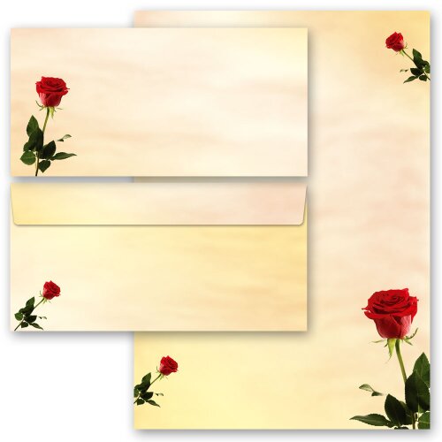 Briefpapier-Sets Blumen & Blüten, Liebe & Hochzeit, BACCARA ROSEN Briefpapier Set, 20 tlg. - DIN A4 & DIN LANG im Set. | Online bestellen! | Paper-Media