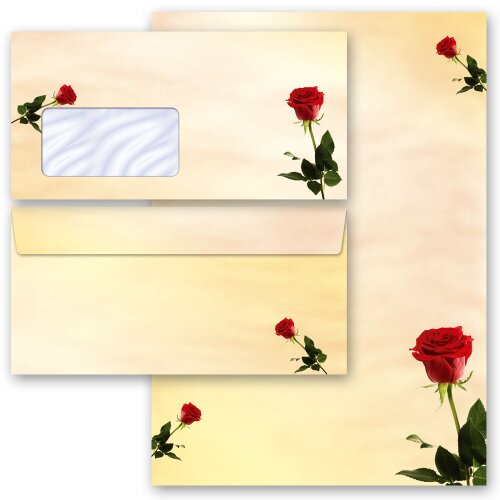 Briefpapier Set BACCARA ROSEN - 200-tlg. DL (mit Fenster) Blumen & Blüten, Liebe & Hochzeit, Blumenmotiv, Paper-Media