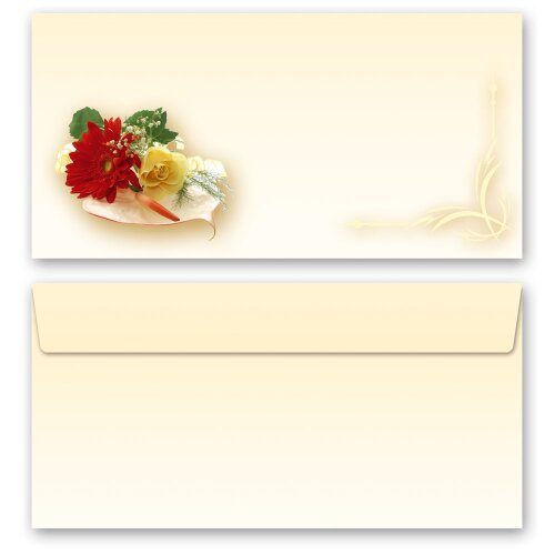 Motif envelopes Flowers & Petals, Love & Wedding, FLOWER BOUQUET 50 envelopes (windowless) - DIN LONG (220x110 mm) | Self-adhesive | Order online! | Paper-Media
