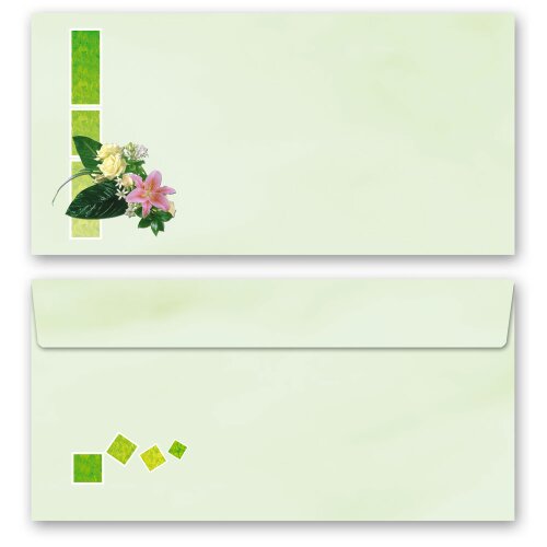 BLUMENGRÜSSE Briefumschläge Blumenmotiv CLASSIC 10 Briefumschläge (ohne Fenster), DIN LANG (220x110 mm), DLOF-8247-10