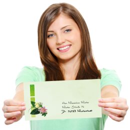 10 patterned envelopes FLOWERS GREETINGS in standard DIN long format (windowless)