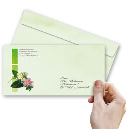 50 patterned envelopes FLOWERS GREETINGS in standard DIN long format (windowless)