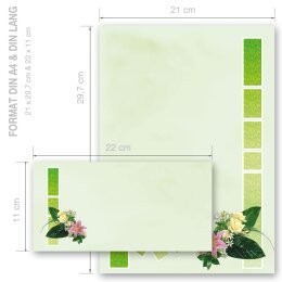 20-pc. Complete Motif Letter Paper-Set FLOWERS GREETINGS