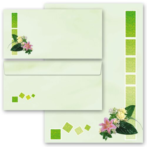 Briefpapier Set BLUMENGRÜSSE - 40-tlg. DL (ohne Fenster) Blumen & Blüten, Briefpapier mit Umschlag, Paper-Media