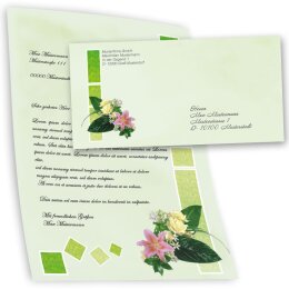 40-pc. Complete Motif Letter Paper-Set FLOWERS GREETINGS