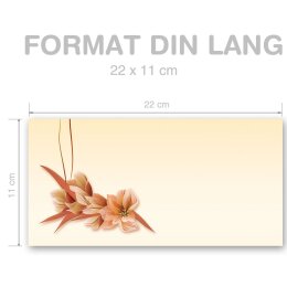 10 buste da lettera decorate FIORE E FOGLIE - DIN LANG (senza finestra)