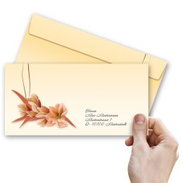 10 buste da lettera decorate FIORE E FOGLIE - DIN LANG (senza finestra)