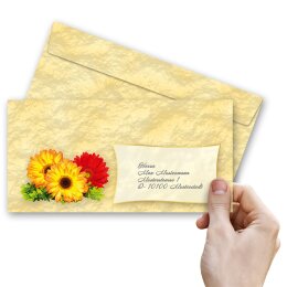 10 patterned envelopes GERBERA in standard DIN long format (windowless)