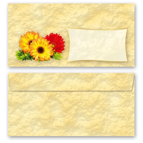 50 patterned envelopes GERBERA in standard DIN long format (windowless)