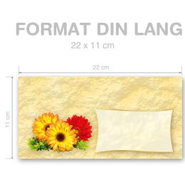 50 sobres estampados GERBERA - Formato: DIN LANG (sin ventana)