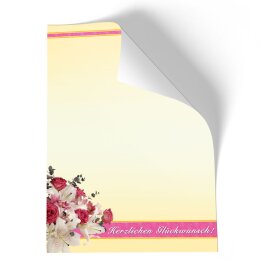 20 fogli di carta da lettera decorati Fiori & Petali, Occasioni speciali CONGRATULAZIONI DIN A4 - Paper-Media