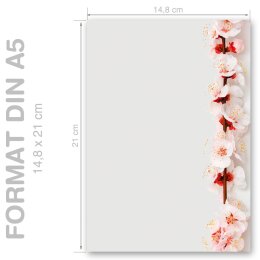 FLORES DE CEREZO Briefpapier Motivo de flores CLASSIC 50 hojas de papelería, DIN A5 (148x210 mm), A5C-122-50