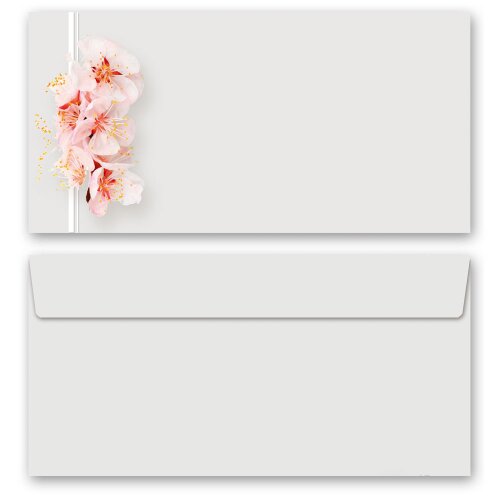 10 enveloppes à motifs au format DIN LONG - CERISIERS EN FLEURS (sans fenêtre) Fleurs & Pétales, Coloré, Paper-Media