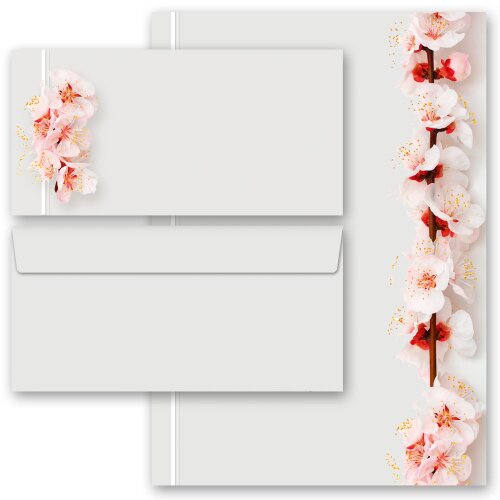 20-pc. Complete Motif Letter Paper-Set CHERRY BLOSSOMS Flowers & Petals, Stationery with envelope, Paper-Media