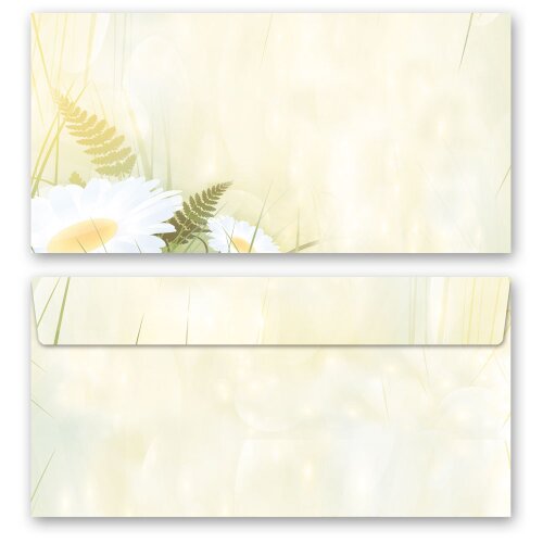10 patterned envelopes DAISIES in standard DIN long format (windowless) Flowers & Petals, Flowers motif, Paper-Media