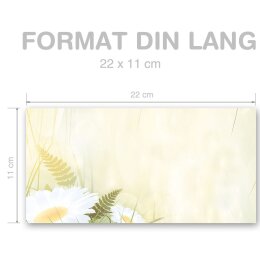 Enveloppes Fleurs & Pétales, MARGUERITES 10 enveloppes (sans fenêtre) - DIN LANG (220x110 mm) | Auto-adhésif | Commander en ligne! | Paper-Media
