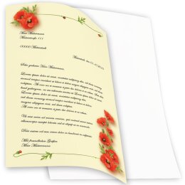 Briefpapier MOHNBLUMEN - DIN A4 Format 50 Blatt