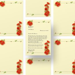 50 fogli di carta da lettera decorati FIORI DEL PAPAVERO DIN A4