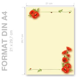 Briefpapier MOHNBLUMEN - DIN A4 Format 100 Blatt