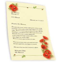 100 fogli di carta da lettera decorati FIORI DEL PAPAVERO DIN A5
