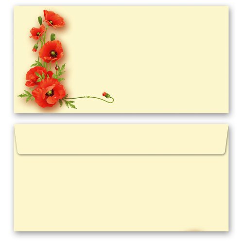 10 enveloppes à motifs au format DIN LONG - FLEURS DE PAVOT (sans fenêtre)