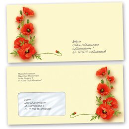 10 patterned envelopes POPPY in standard DIN long format (windowless)