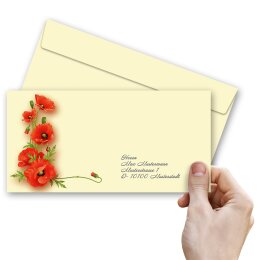 10 enveloppes à motifs au format DIN LONG - FLEURS DE PAVOT (sans fenêtre)