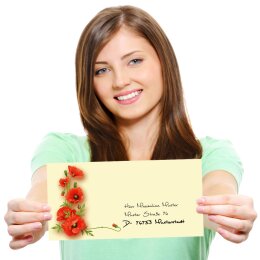 10 enveloppes à motifs au format DIN LONG - FLEURS DE PAVOT (sans fenêtre)