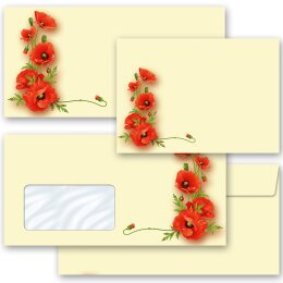 10 enveloppes à motifs au format DIN LONG - FLEURS DE PAVOT (sans fenêtre)