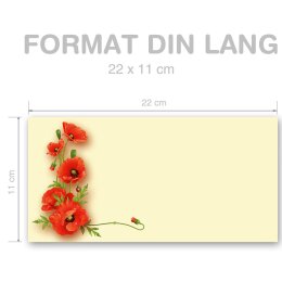 50 sobres estampados FLORES DE AMAPOLA - Formato: DIN LANG (sin ventana)
