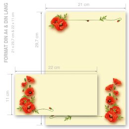 Briefpapier Set MOHNBLUMEN - 40-tlg. DL (ohne Fenster)