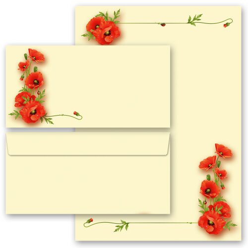 Briefpapier Set MOHNBLUMEN - 100-tlg. DL (ohne Fenster)