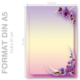 Papel de carta Flores & Pétalos FLORES DE ORQUÍDEAS - 50 Hojas formato DIN A5 - Paper-Media