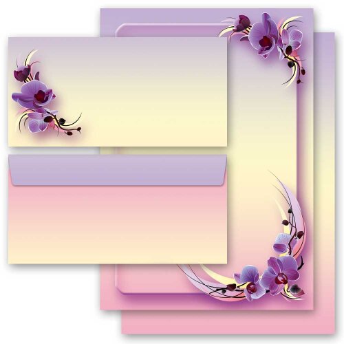 20-pc. Complete Motif Letter Paper-Set ORCHID BLOSSOMS