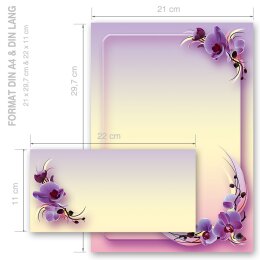 100-pc. Complete Motif Letter Paper-Set ORCHID BLOSSOMS
