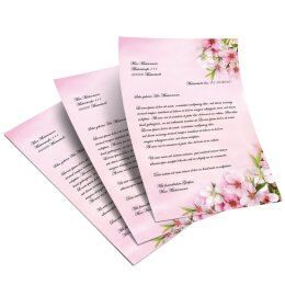 50 fogli di carta da lettera decorati FIORI DI PESCO DIN A5