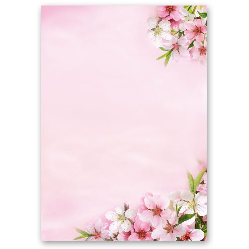 Motif Letter Paper! PEACH BLOSSOMS 100 sheets DIN A5 Flowers & Petals, Seasons - Spring, Birthday, Paper-Media