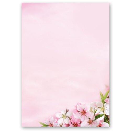 Motif Letter Paper! PEACH BLOSSOMS 100 sheets DIN A6 Flowers & Petals, Seasons - Spring, Birthday, Paper-Media