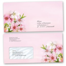 Envelopes Flowers & Petals, Seasons - Spring, PEACH BLOSSOMS 10 envelopes (windowless) - DIN LONG (220x110 mm) | Self-adhesive | Order online! | Paper-Media