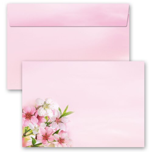 10 patterned envelopes PEACH BLOSSOMS in C6 format (windowless) Flowers & Petals, Seasons - Spring, Flowers motif, Paper-Media
